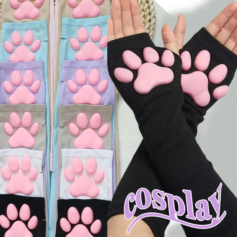 2024 Cute 3D Silicone Pink Cat Claw Paw Pads Soft Fingerless GlowCart