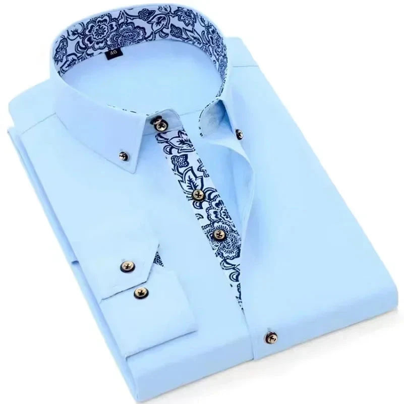 Men's Cotton Shirt Formal Business Collar Dress Shirts Long GlowCart