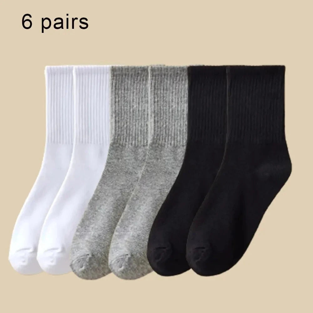 6 Pairs Women's Mid Socks Solid Color Breathable Comfortable GlowCart