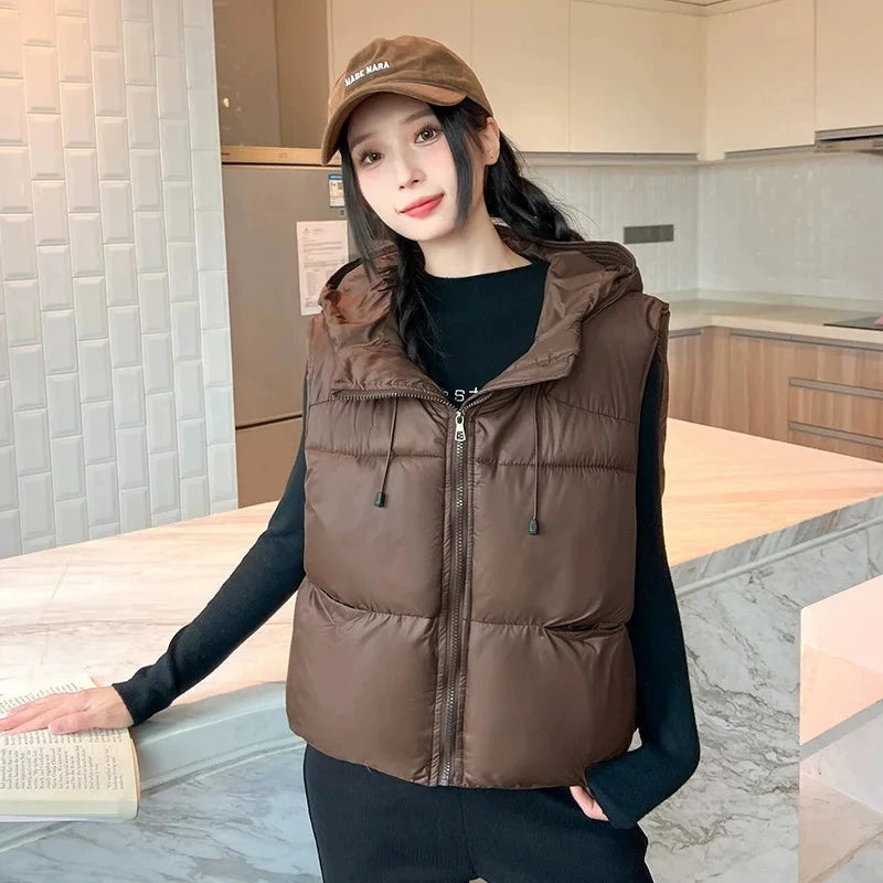 2025New Autumn Winter Down Cotton Vest Jacket Women Sleevele GlowCart