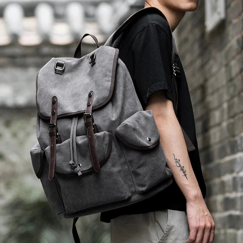 Men Canvas Vintage Backpack Men 30L Large Travel Rucksack GlowCart