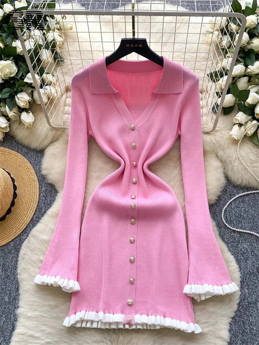 SINGREINY Autumn Sweet Basics Knit Dress Female Long Sleeve GlowCart