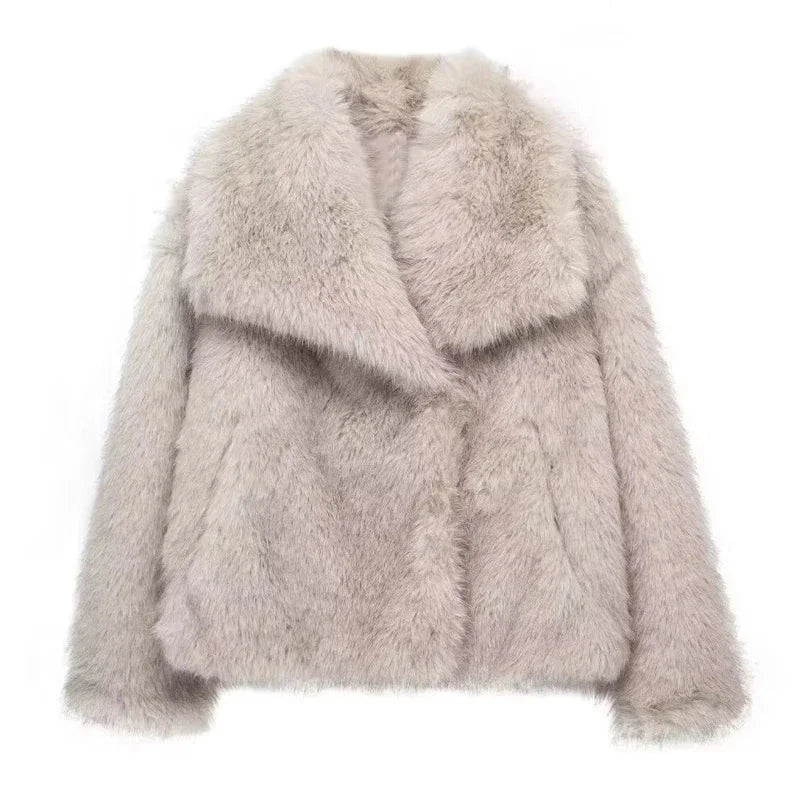 HXAO 2024 Woman Autumn Winter Faux Fur Coat Plush Fluffy GlowCart