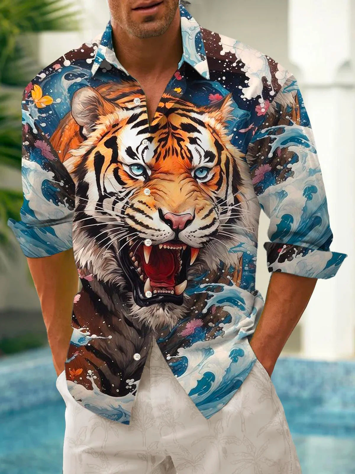 Men's shirts, button down shirts, casual shirts, spring and summer, printed long sleeves, daily, fashionable, comfortable GlowCart