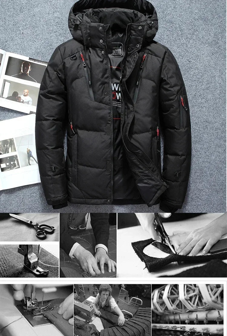 -20 Degree Winter Parkas Men Down Jacket Male White Duck Down Jacket Hooded Outdoor Thick Warm Padded Snow Coat Oversized M-4XL GlowCart