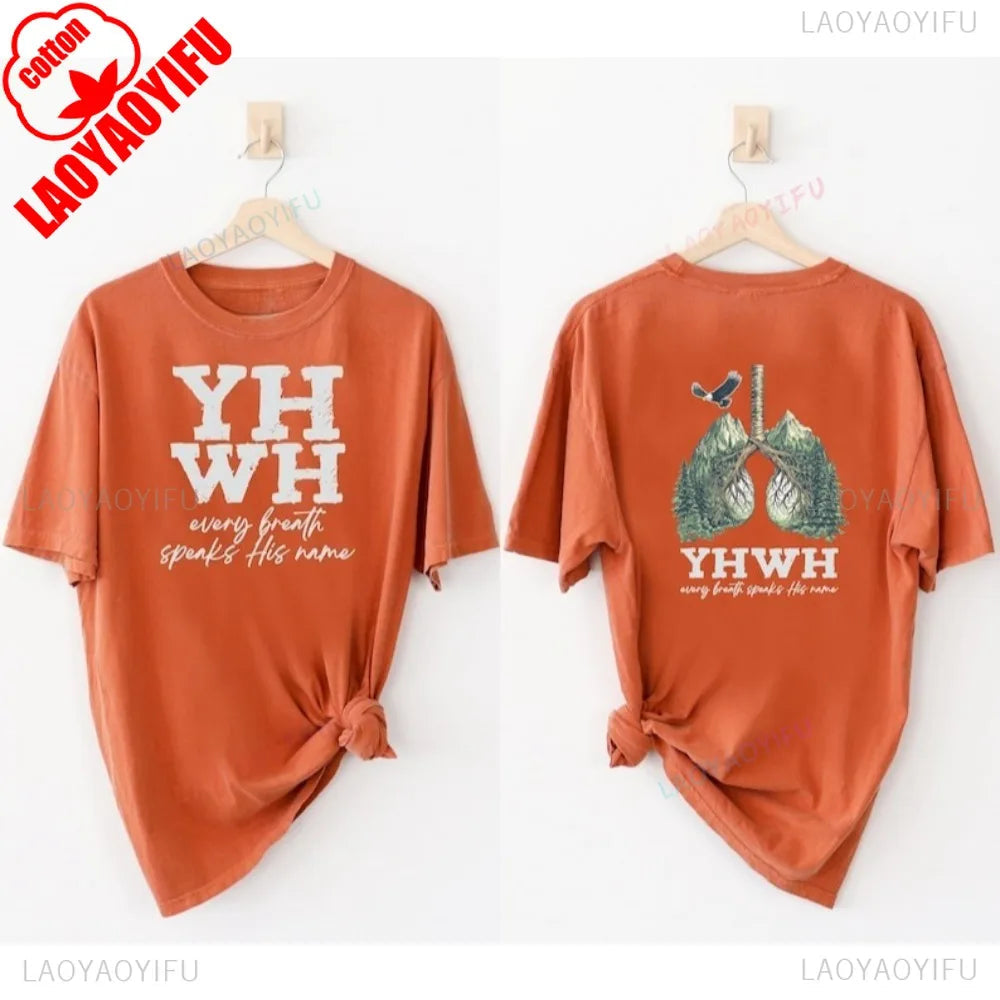 YHWH Womens T-shirt Short Sleeve Summer Casual Fashion Tops Cotton Tee Every Breath Speaks His Name Yahweh Tree Lungs Design Tee GlowCart