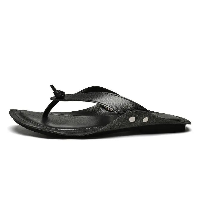 2025 new high-end leather flip-flops for men, ultra-soft genuine cowhide sandals for outdoor wear slippers . GlowCart