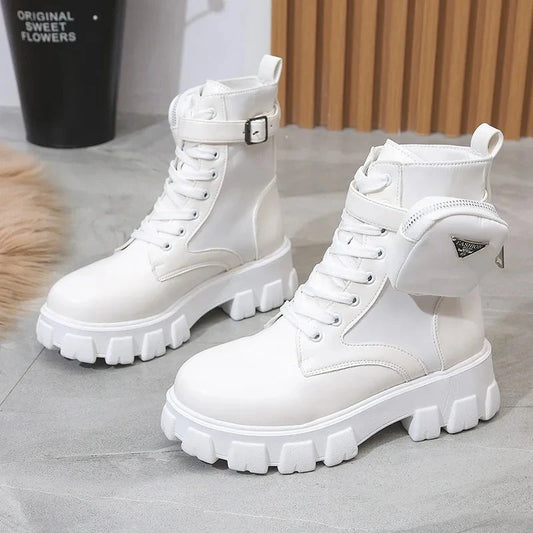 BLACK and White Boots Winter Shoes Women Ankel Boots Goth GlowCart