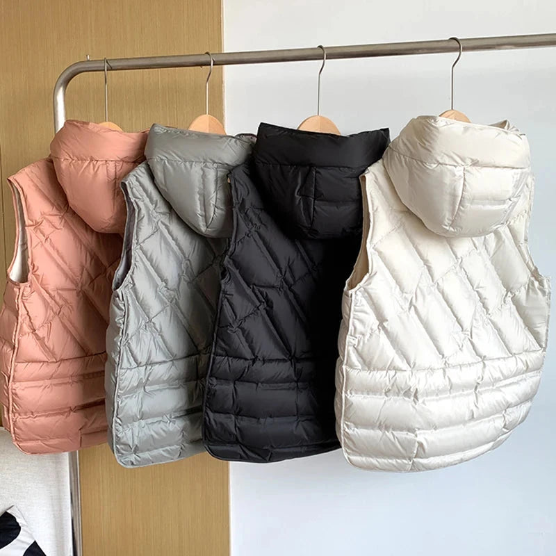 Autumn Winter Lightweight Hooded Down Vest Female Single GlowCart