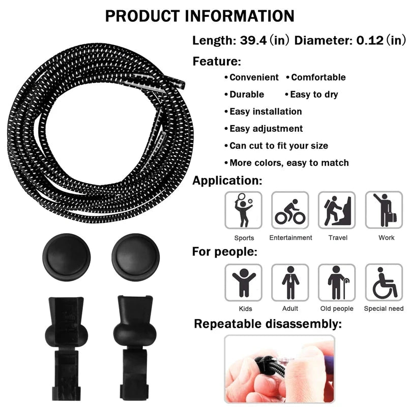 1Pair Shoelaces for Sneaker Elastic No Tie Shoe Laces GlowCart