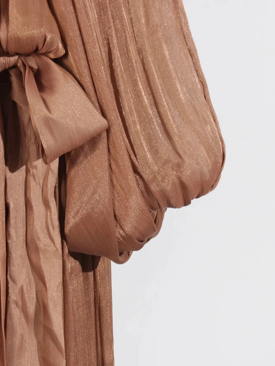 VGH Minimalist Spliced Folds Maxi Dresses for Women Scarf GlowCart