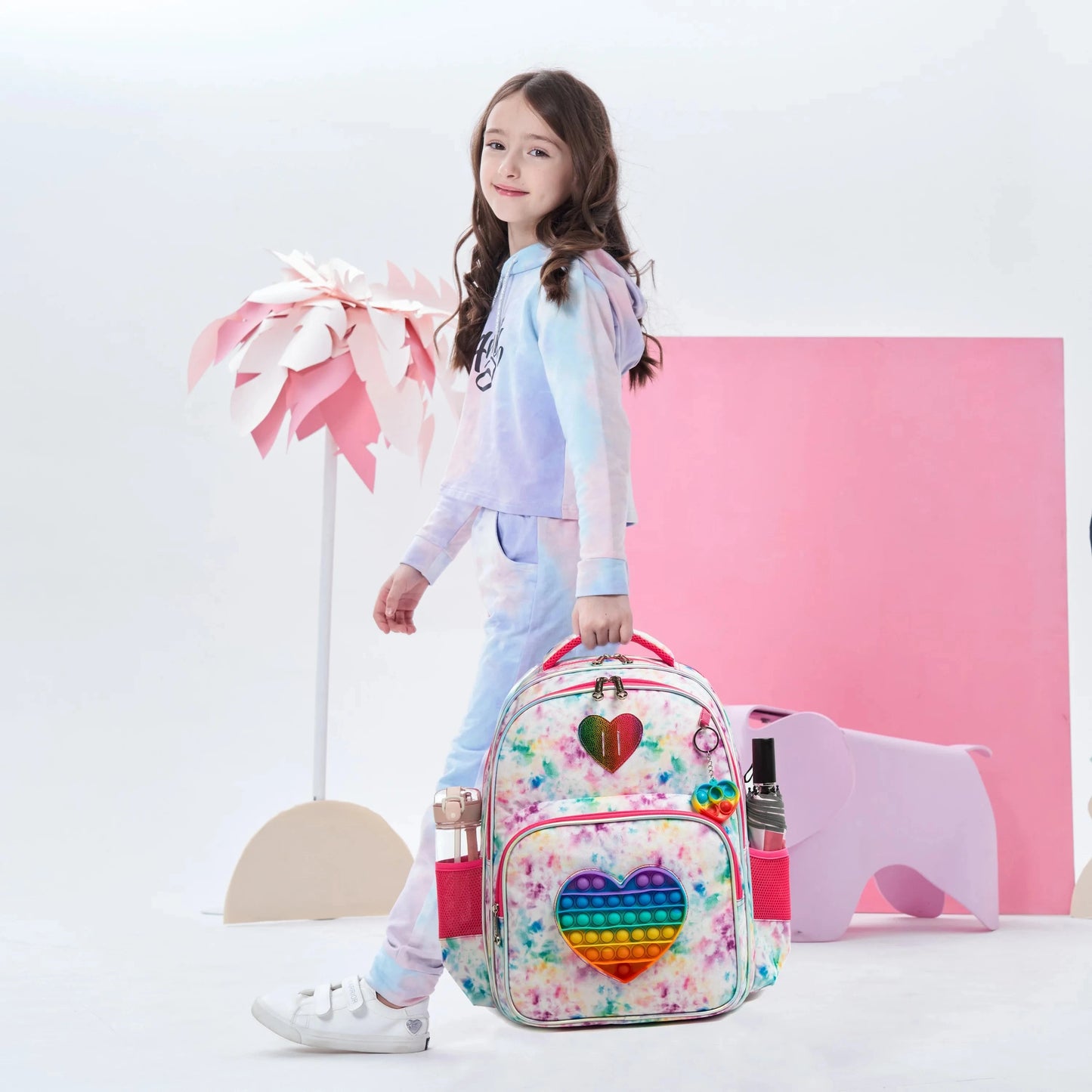 Meetbelify 16.5'' POP Backpack for Girls Kids  Elementary Preschool Student with Lunch Box Pencil Case 3 in 1 GlowCart