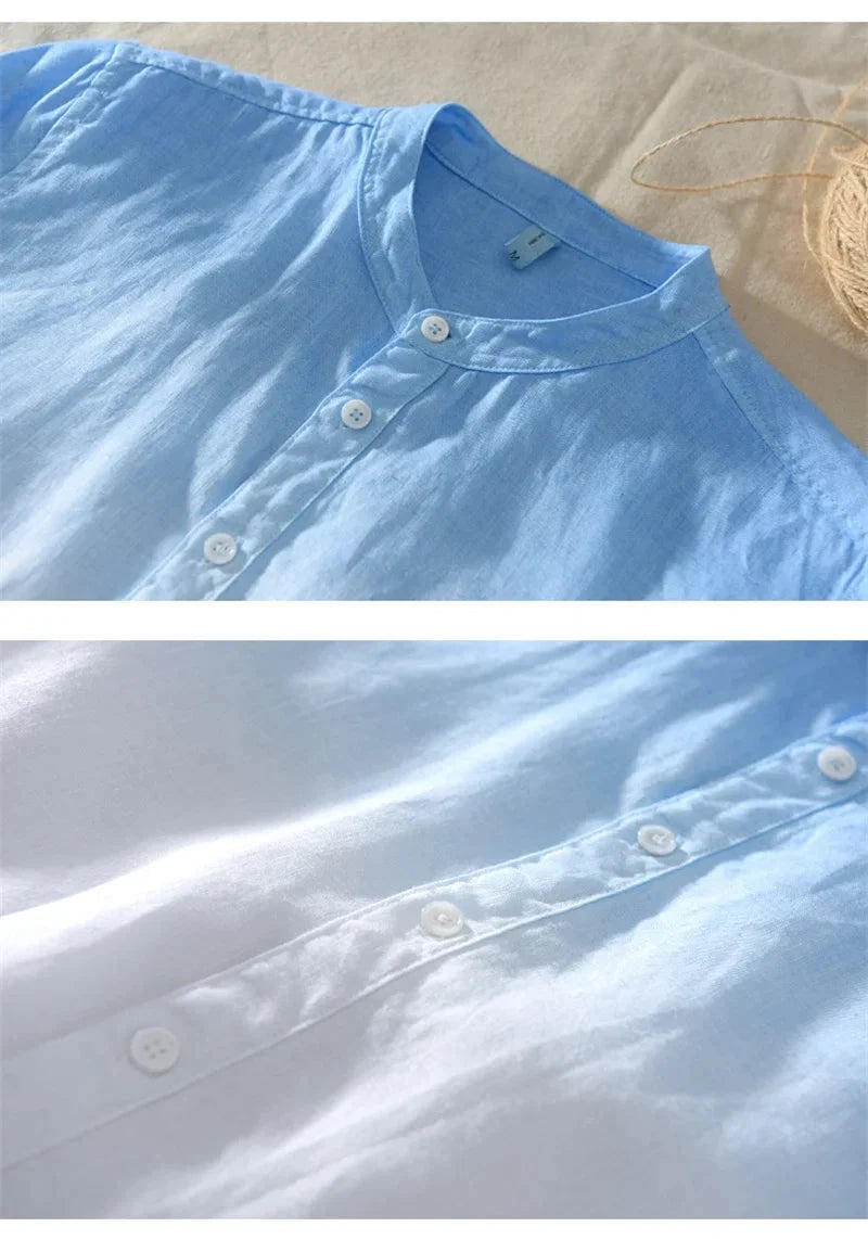 Short-sleeved shirt 100% linen cool breathable comfortable GlowCart