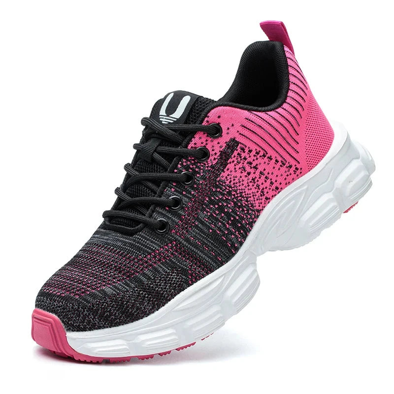 Women's Steel Head Safety Shoes Smash Proof Stab Penetration Air Lightweight Pure Black Simple Sneakers Women's Work Shoes GlowCart