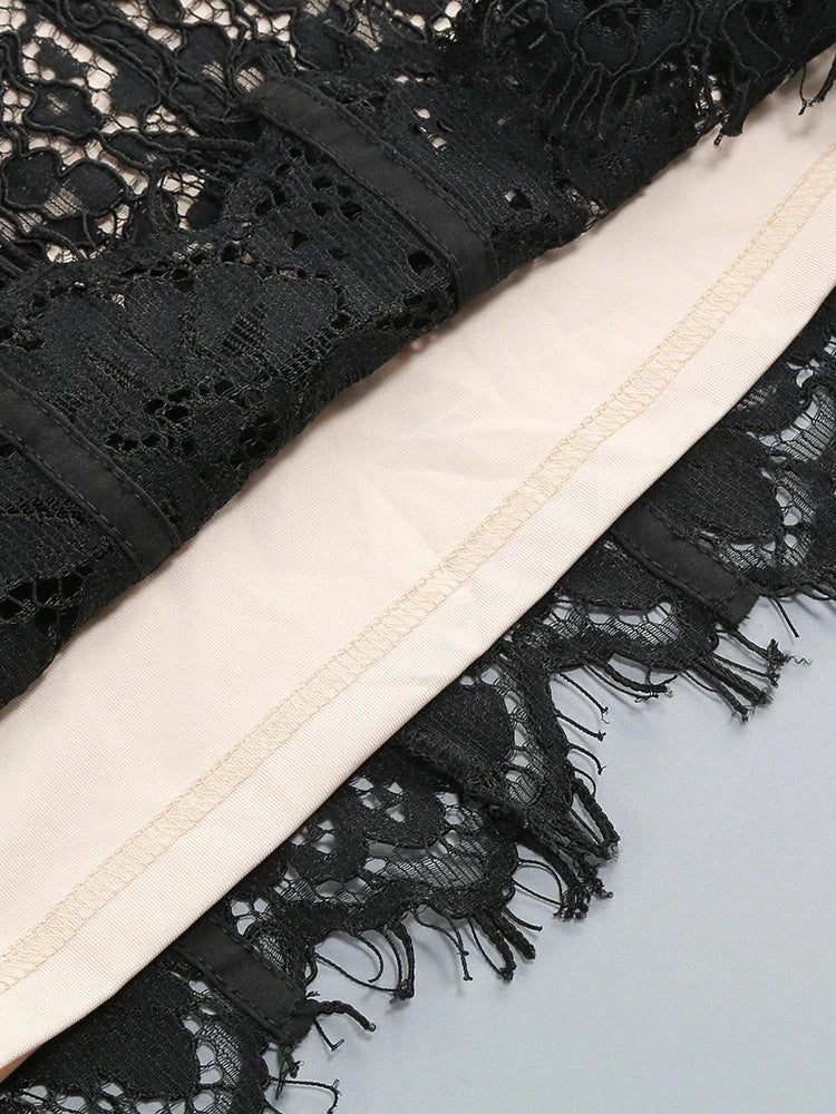 Sexy Spaghetti Strap V Neck Lace Long Dress Women Black GlowCart