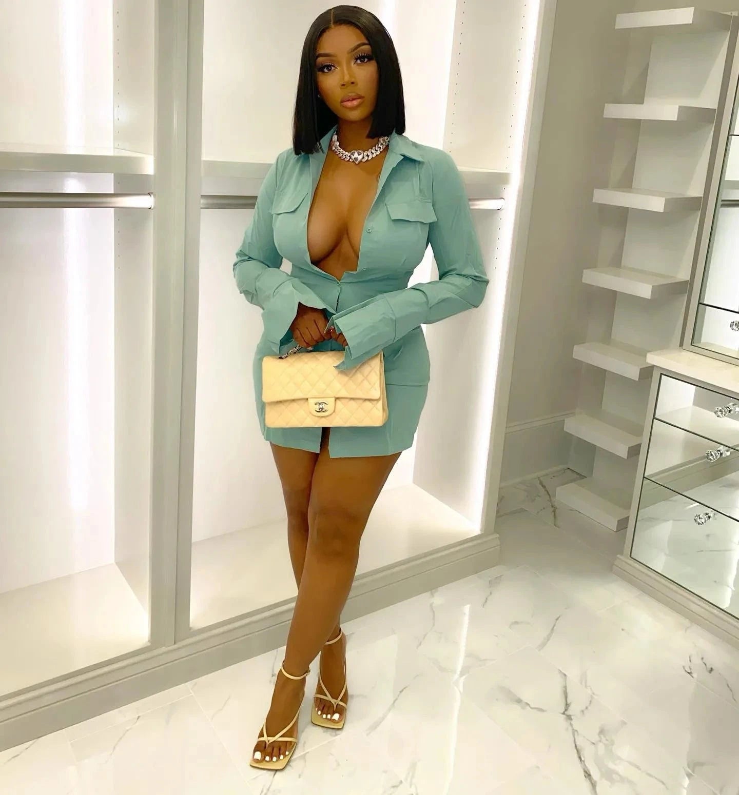 CM.YAYA Women Single Breasted Turn-down Neck Shirt Style GlowCart