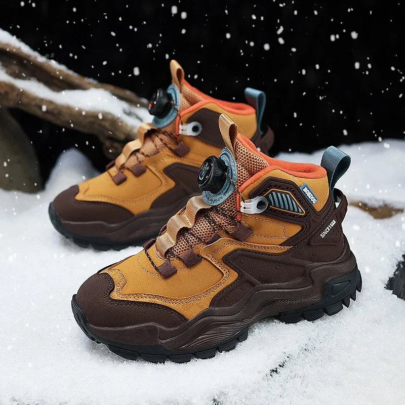 Winter Velvet Children's Snow Boots Fashion Knob High Top Sneakers Kids Outdoor Warm Plush Casual Sports Shoes For Boys Trainers GlowCart