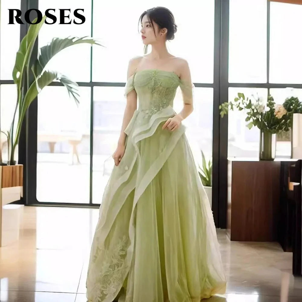 ROSES Sage Green Prom Dress Appliques Tulle Celebrity GlowCart