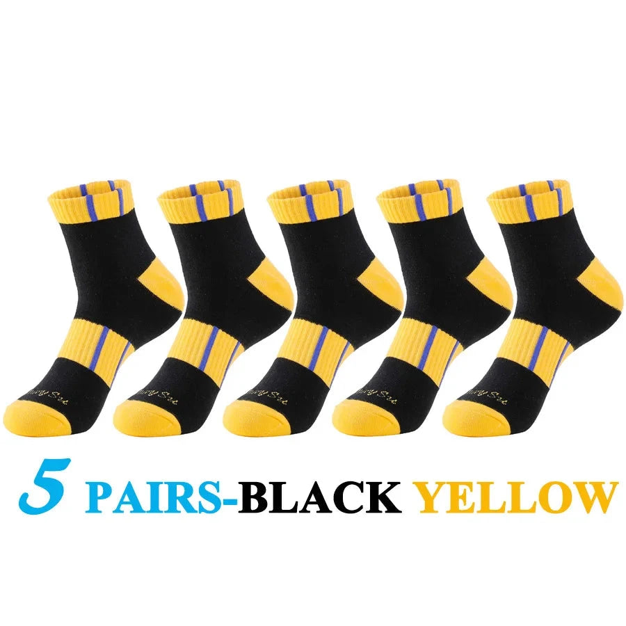 5 Pairs/Lot Running Socks Men Casual Outdoor Sports Cotton Black Grey Blue Athletic Stripes 14 Colors Travel Male Husband Gifts GlowCart