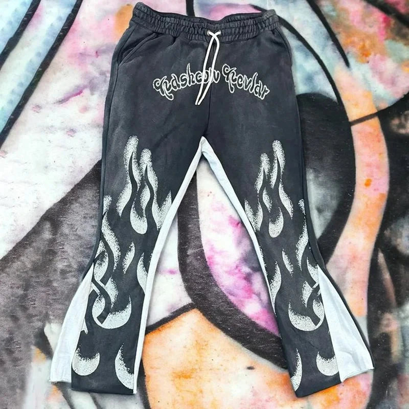 Y2k Flared Pants Men Loose 3D Print Trousers Casual GlowCart