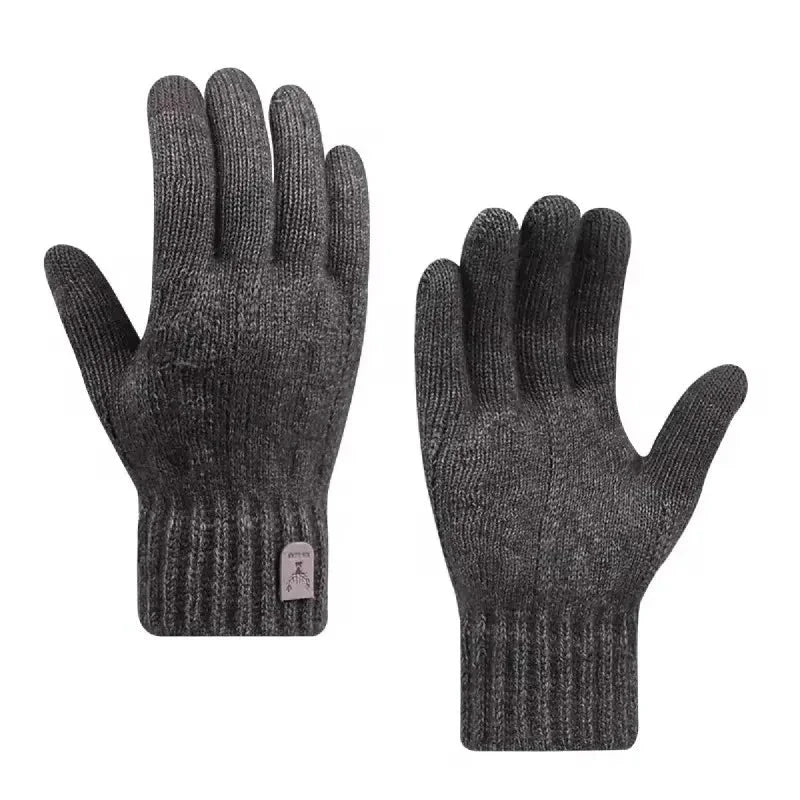 New men's warm gloves for winter touch screen plus velvet thickened cold-proof and warm wool knitted gloves GlowCart