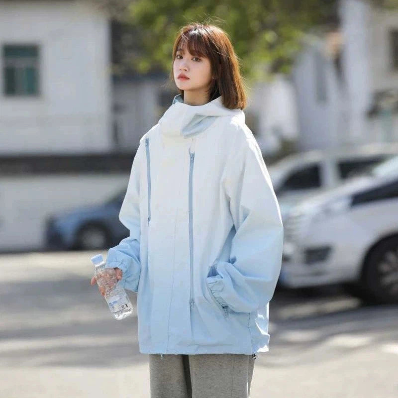 Gradient Color Windbreaker Jacket Women Spring Autumn Sporty GlowCart