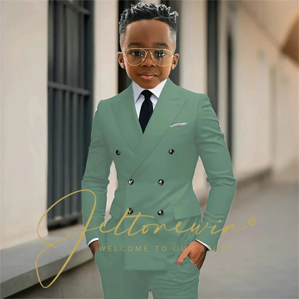 Boy's Beige Suit Set Double Breasted Blazer Pants 2 Pieces Classic kids Wedding Tuxedos Children Party Suits outfits GlowCart