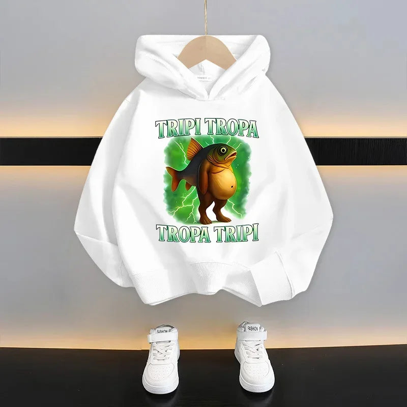 Italian Brainrot Kids Hoodie Funny Cartoon Graphic Thin Sweatshirts Tung Tungtung Sahur Casuals Long Sleeves Tops Boys Clothes GlowCart