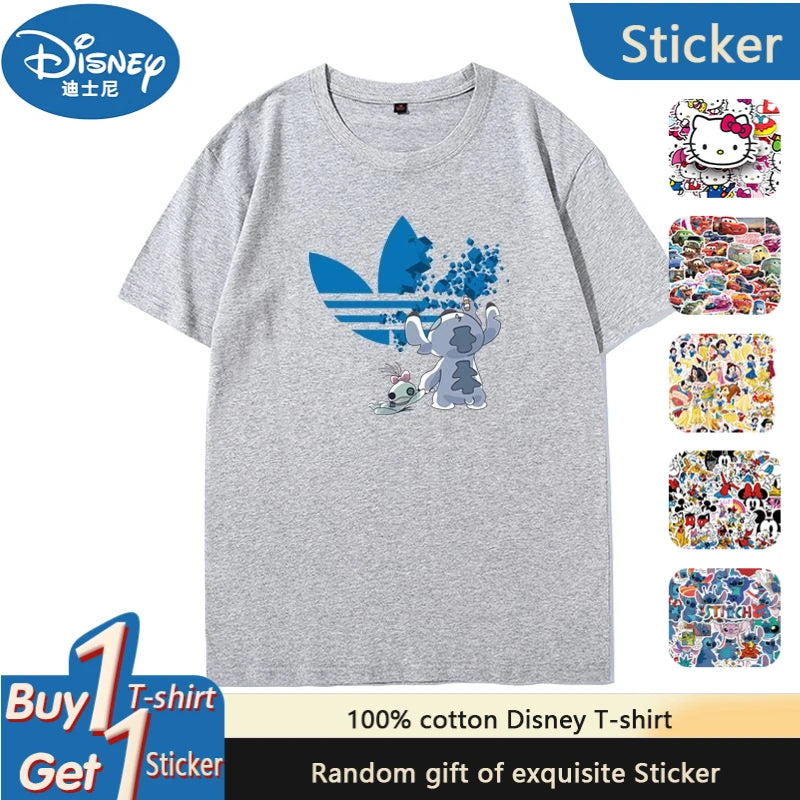 Disney Stitch Short Sleeve T-Shirt Men's and Women's Joint Summer Cotton Loose Large Size Couple Wear Stitch Short Sleeve Top GlowCart