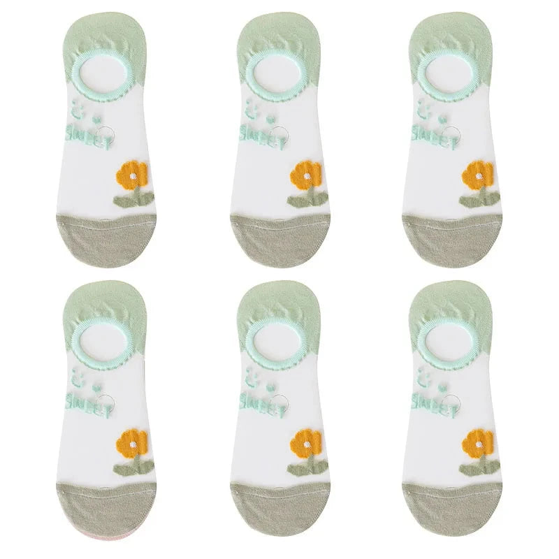 6Pairs Cute Small Flower Sheer Women's Socks Soft & GlowCart