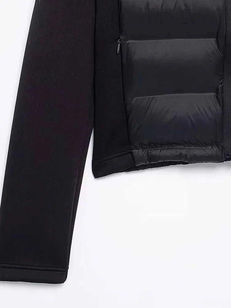 Hooded Patchwork Padded Jacket Coat with Pockets for Women, GlowCart