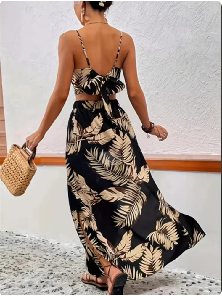 Sleeveless Printed Dress Set for Women Sexy Half Skirt GlowCart
