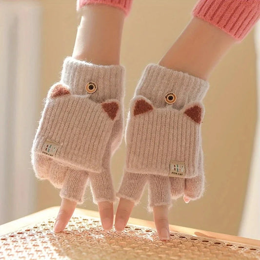 Winter Women Knitted Gloves Thick Woolen Female Mittens Cute GlowCart