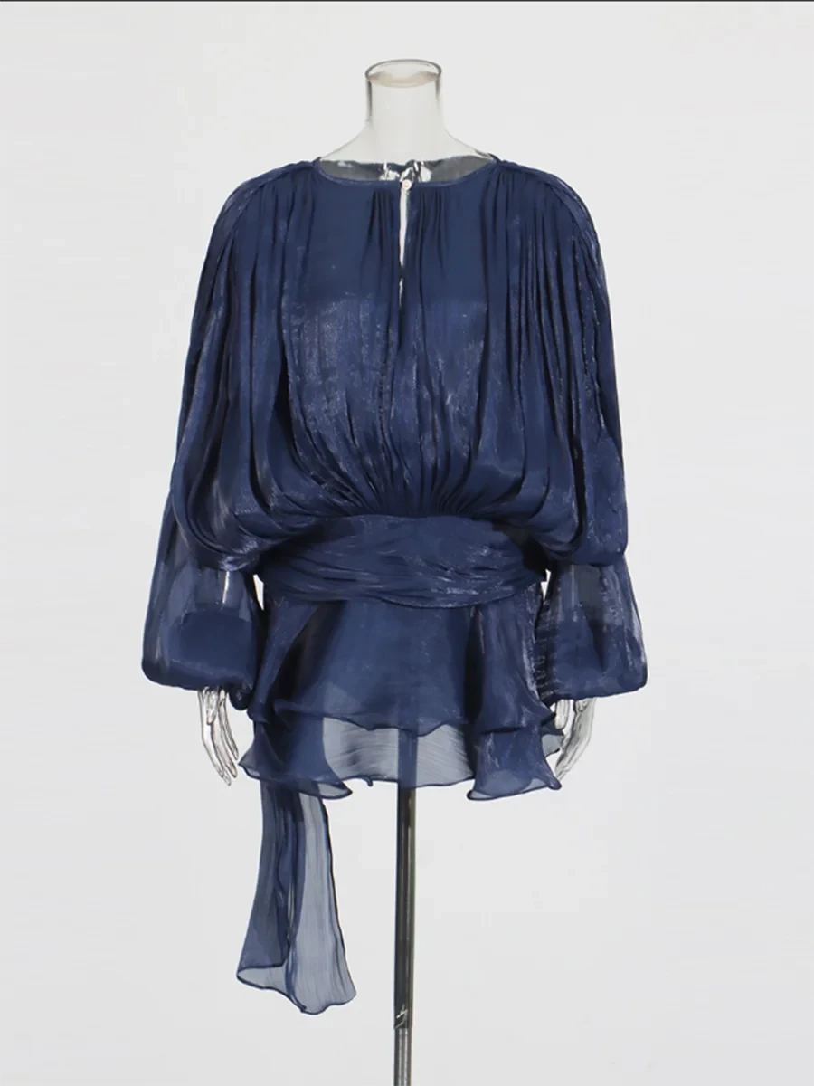 TWOTWINSTYLE Solid Patchwork Lace Up Blouse Mini Dresses For GlowCart