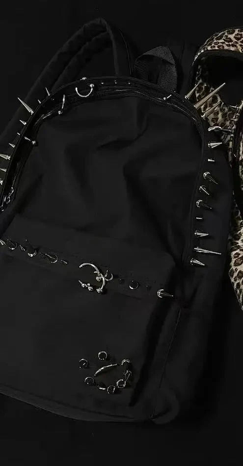 punk rivet leopard print backpack men's bag large capacity GlowCart