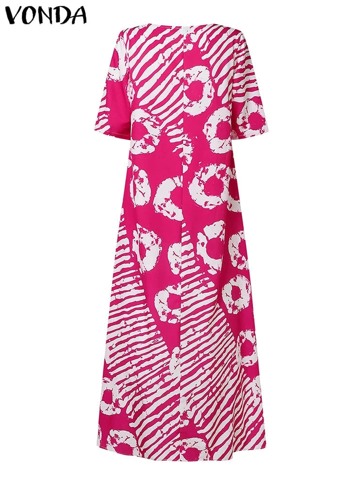 Plus Size Women Bohemian Maxi Dress 2025 Summer Printed Long GlowCart