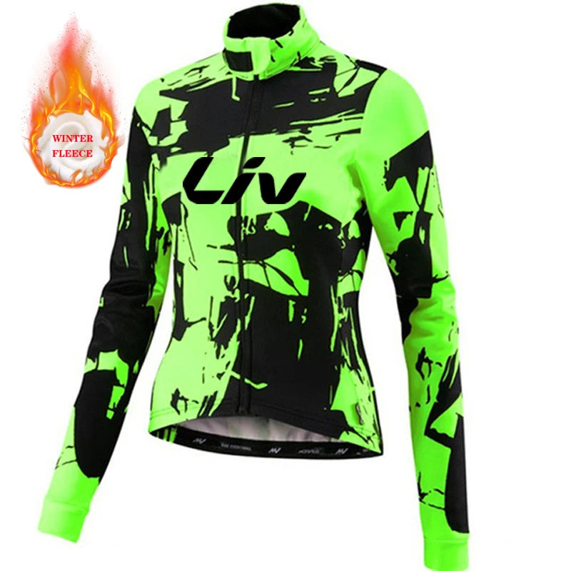 Liv Women Team Winter Fleece Long Sleeve Cycling Jersey Set Mountian Bicycle Clothes Wear Ropa Ciclismo Racing Bike Jersey Suit GlowCart