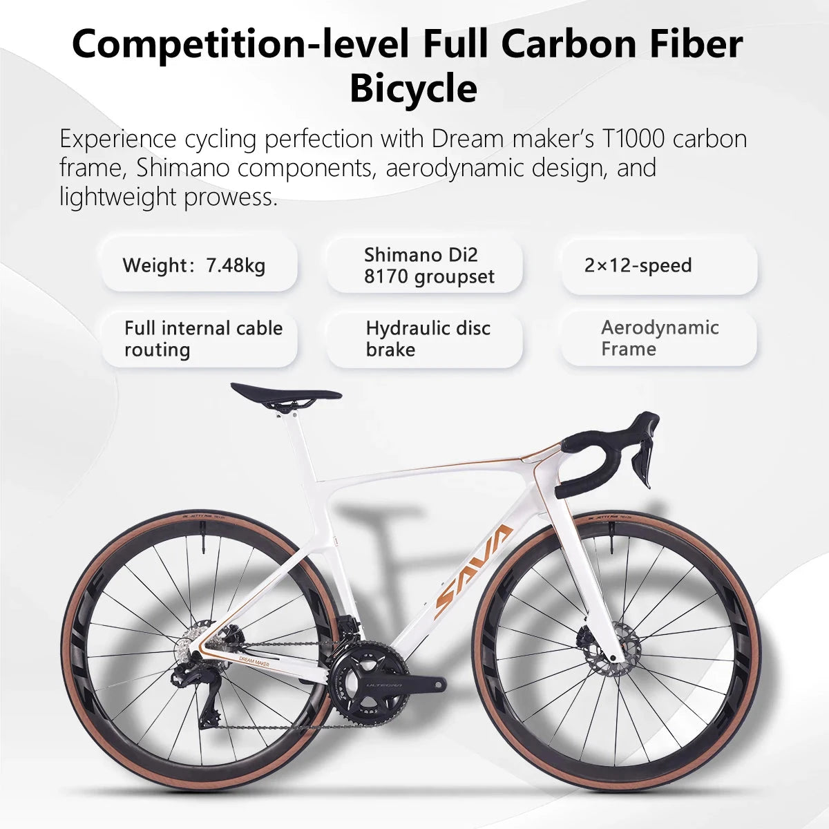 SAVA Dream Maker High-End Full Carbon Fiber E-Shift Bike with SHIMAN0 Di2 8170 Kit 24 Speed Race Road Bike GlowCart