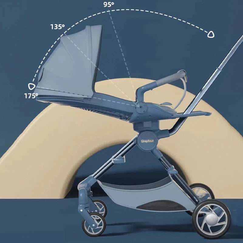 Baby Stroller Can Sit or Lie Down a Button Folding Lightweight Carrying High Landscape Mobile Dining Chair Two-way Stroller GlowCart