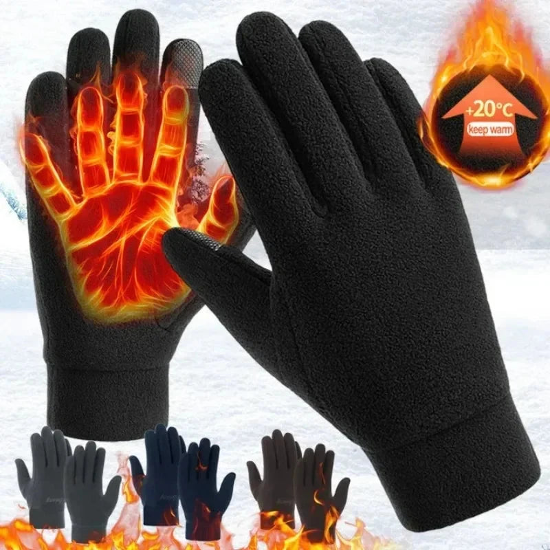 2024 Winter Warm Thermal Thicken Fleece Gloves for Men Women Full Finger Gloves Outddor Windproof Running Skiing Cycling Mittens GlowCart