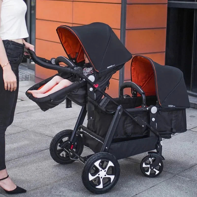 New Twins Baby Stroller Foldable Double Baby Stroller for Two Children Shock-absorbing Twin Baby Stroller Four Wheel Cart GlowCart