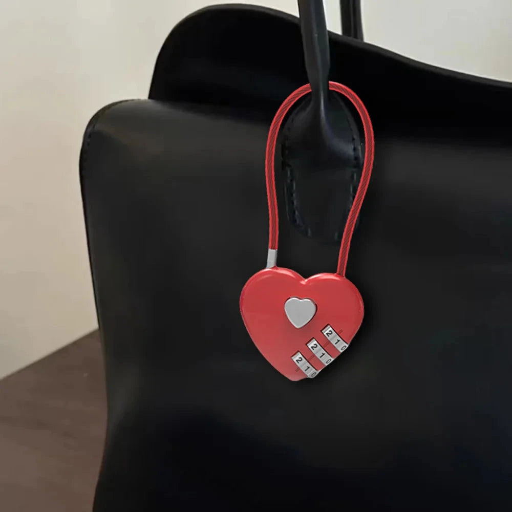 INS Korean Red Heart Lock Keychain Bag Charms Y2k Emo GlowCart