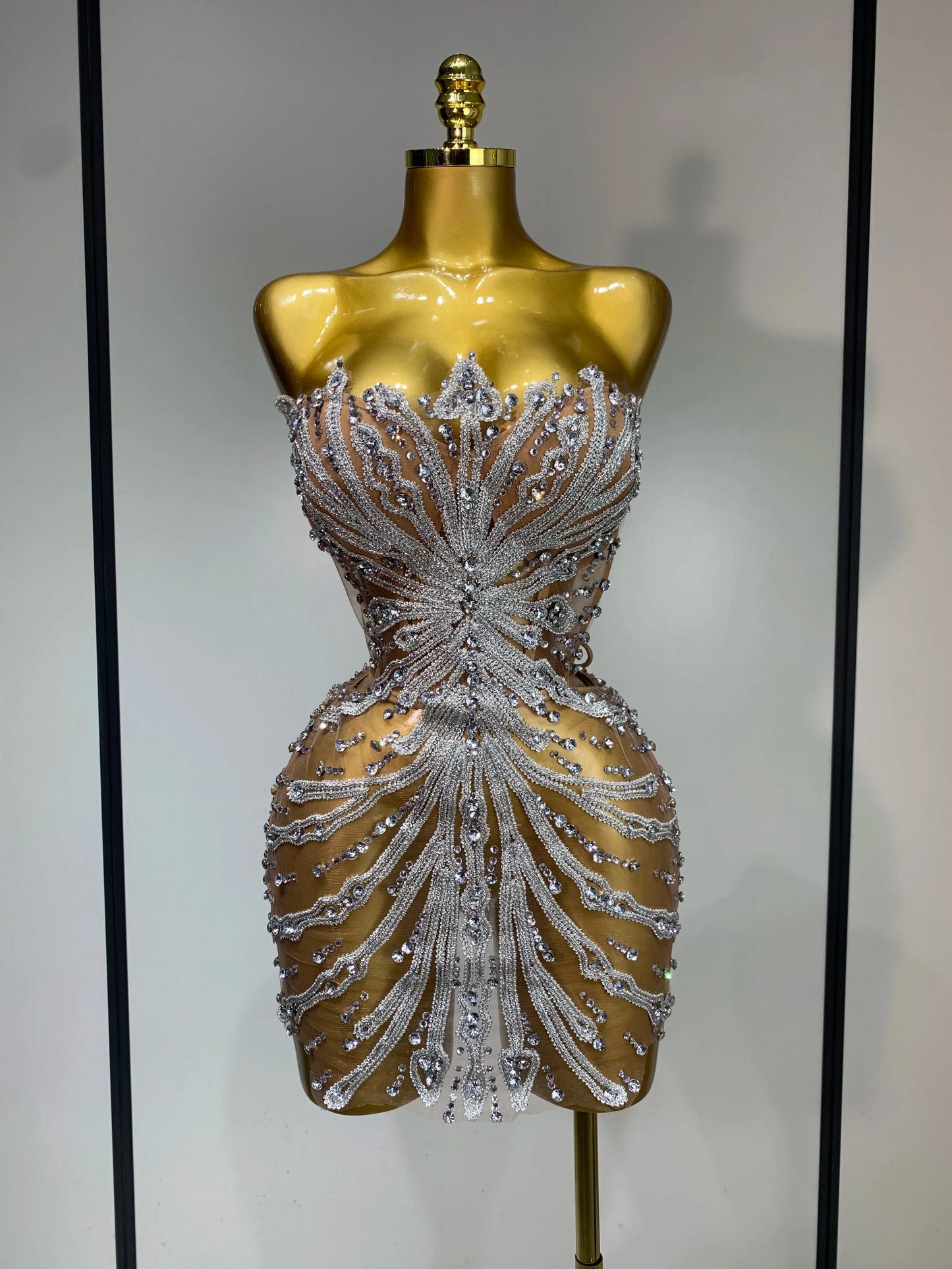 Women Sexy Strapless Rhinestones  Mini Dress Performance GlowCart