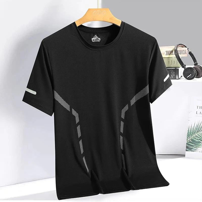 Men Running T-shirt Breathable Stretch Summer Top Gym Fitness Running Thin Short Sleeve Sportswear M-5XL Gray Blue Black White GlowCart