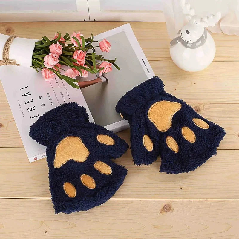 Women Cartoon Cat Claw Gloves Thickened Plush Lovely Style GlowCart