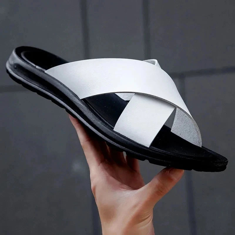 Men Shoes New  Summer Shoes Italian Leather Slippers Men GlowCart