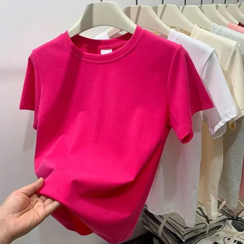 2025 Summer T Shirts For Women High Quality Solid Casual GlowCart