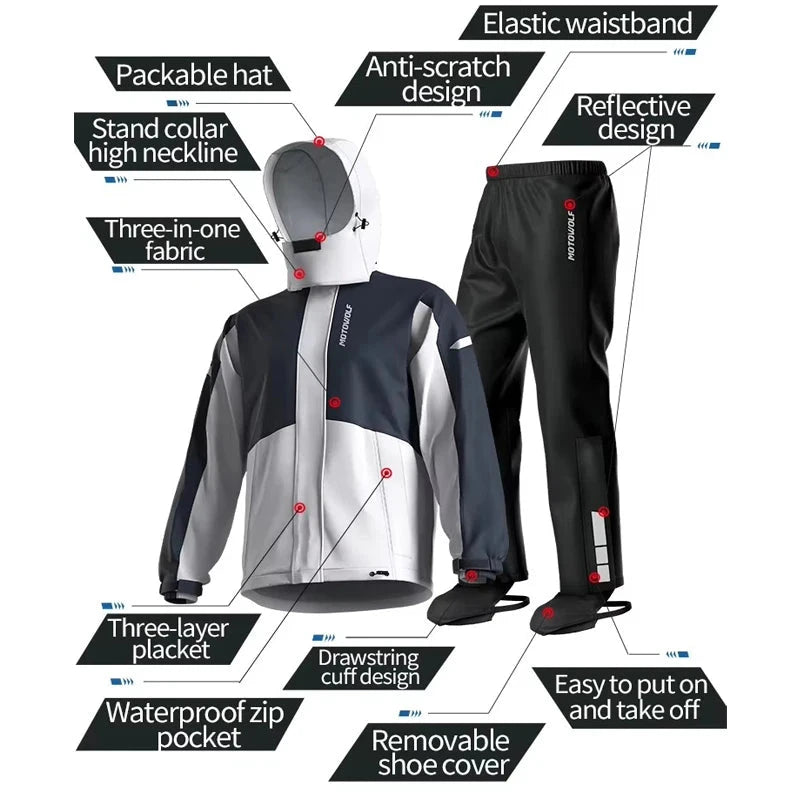Motorcycle Riding Raincoat Windproof Waterproof Rain Suit GlowCart