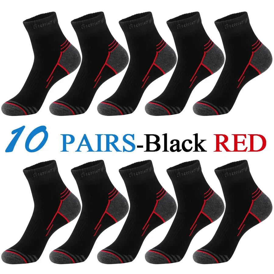 5 Pairs/Lot Running Socks Men Casual Outdoor Sports Cotton Black Grey Blue Athletic Stripes 14 Colors Travel Male Husband Gifts GlowCart