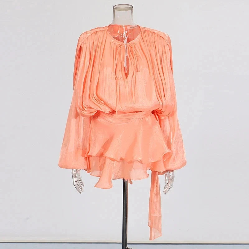 TWOTWINSTYLE Solid Patchwork Lace Up Blouse Mini Dresses For GlowCart